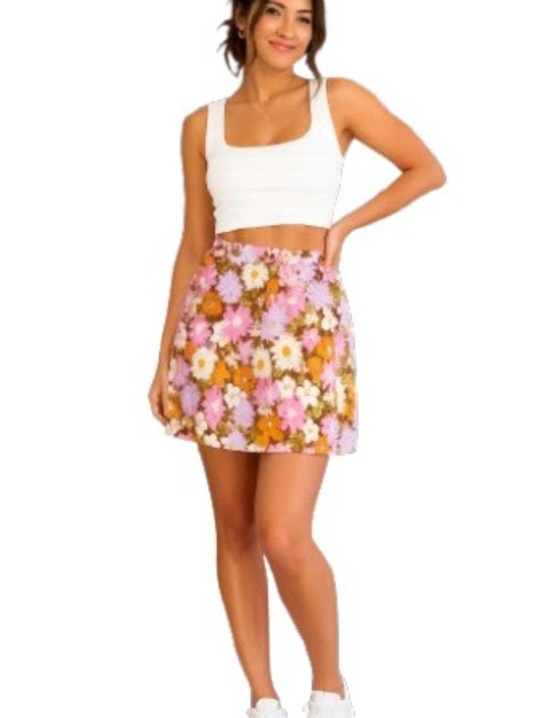 Womans Xl Floral Skirt Drawstring Waist